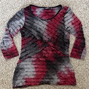 Notations Red and Gray Layered Ruffle 3/4 Sleeve Top
